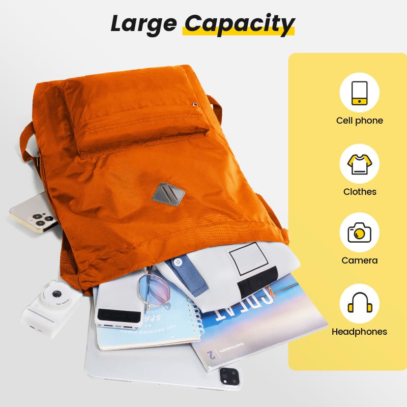 Vorspack Drawstring Backpack Water Resistant String Bag Sports Gym Sack with Side Pocket for Men Women - Orange - Image 3